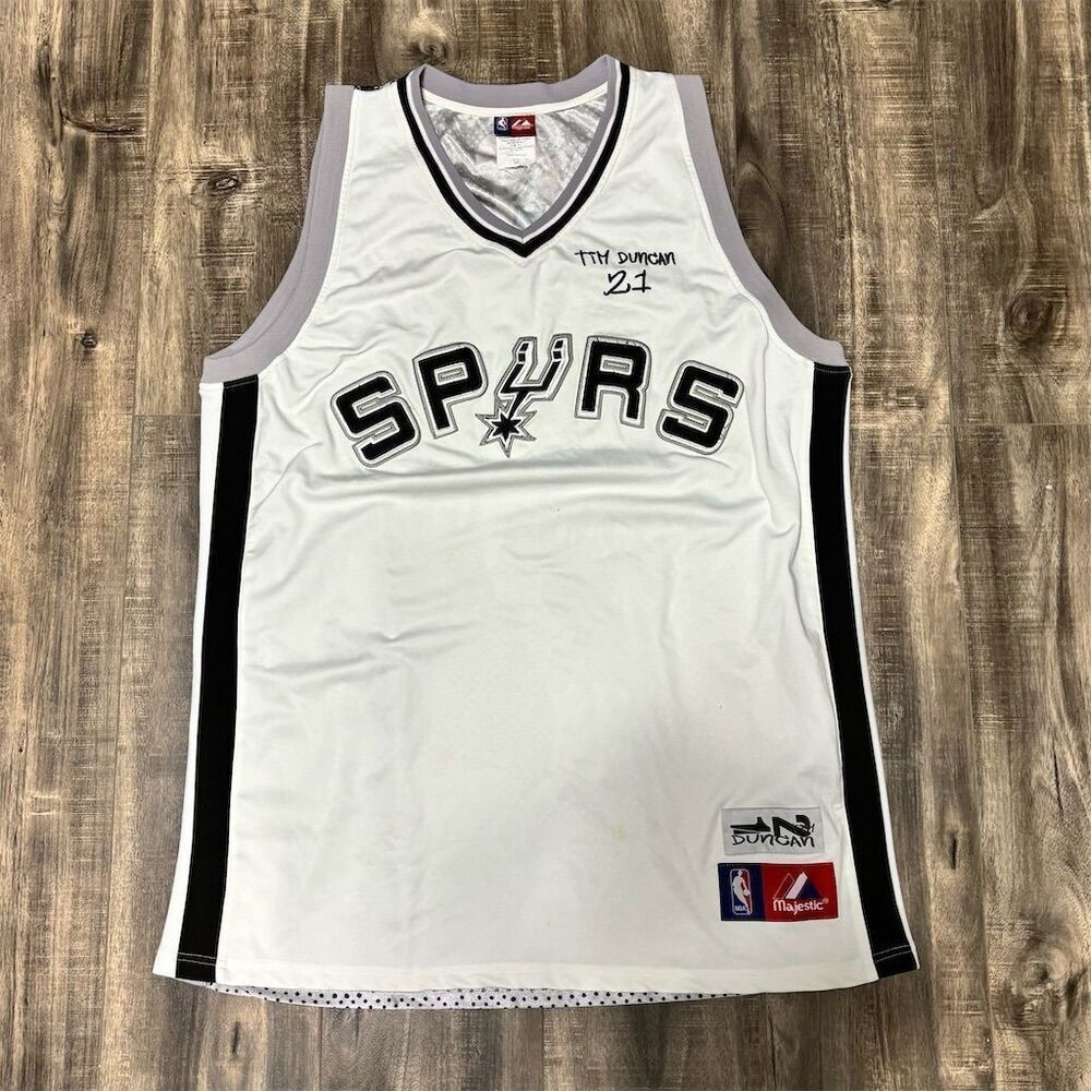 Tim Duncan San Antonio Spurs NBA Jersey AOP Men's Size 56 White Majestic